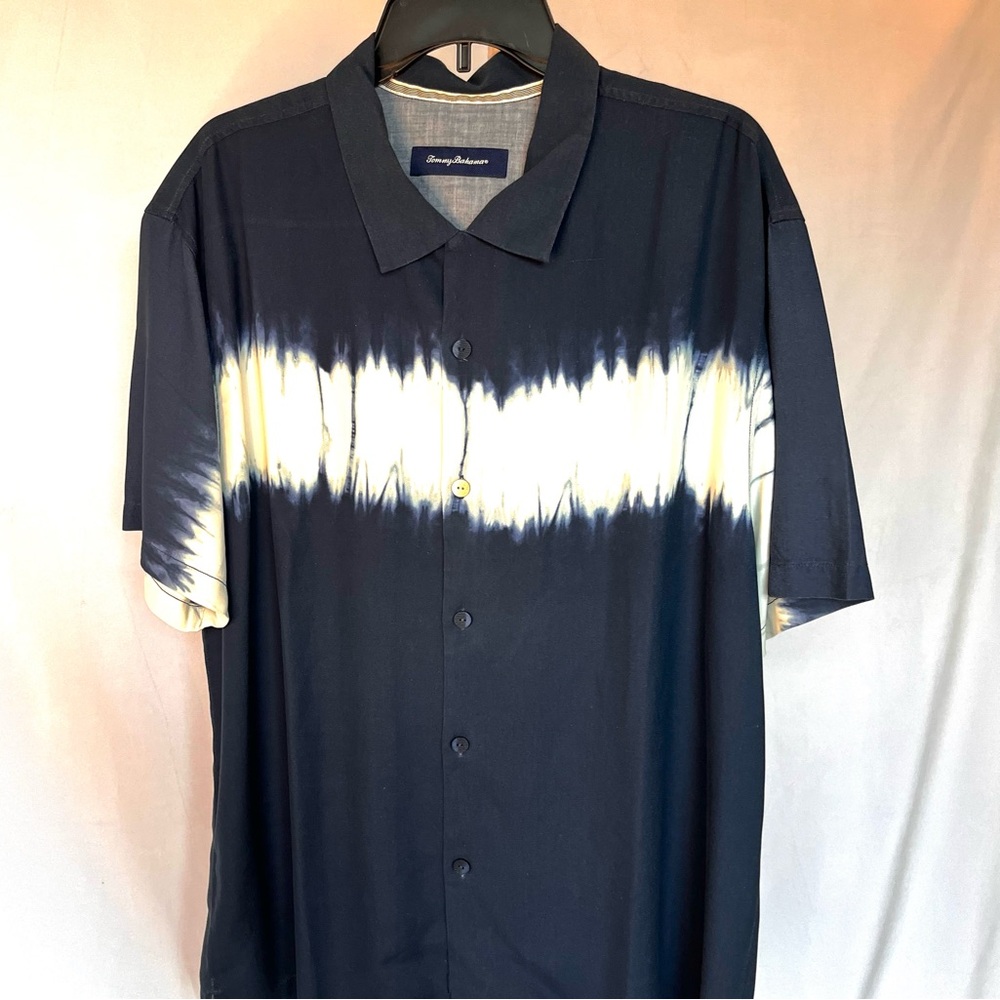 NWT Tommy Bahama Men's Tie-Dye Navy/ White Short Sleeve Button Down Shirt-XL/TG